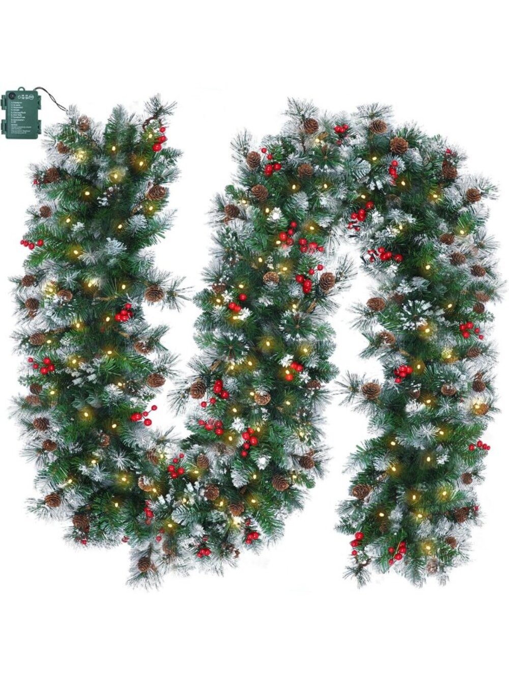 9ft Prelit Christmas Garland with Lights, 8 Modes & Timer - Holiday Decor
